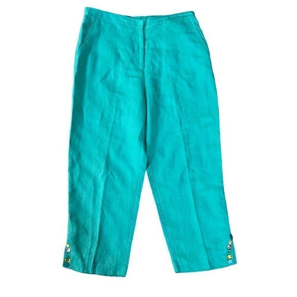 Ruby Rd. Pants - Ruby Rd. Green Surf Embellished Oasis Pockets Capri Pants linen blend size 14